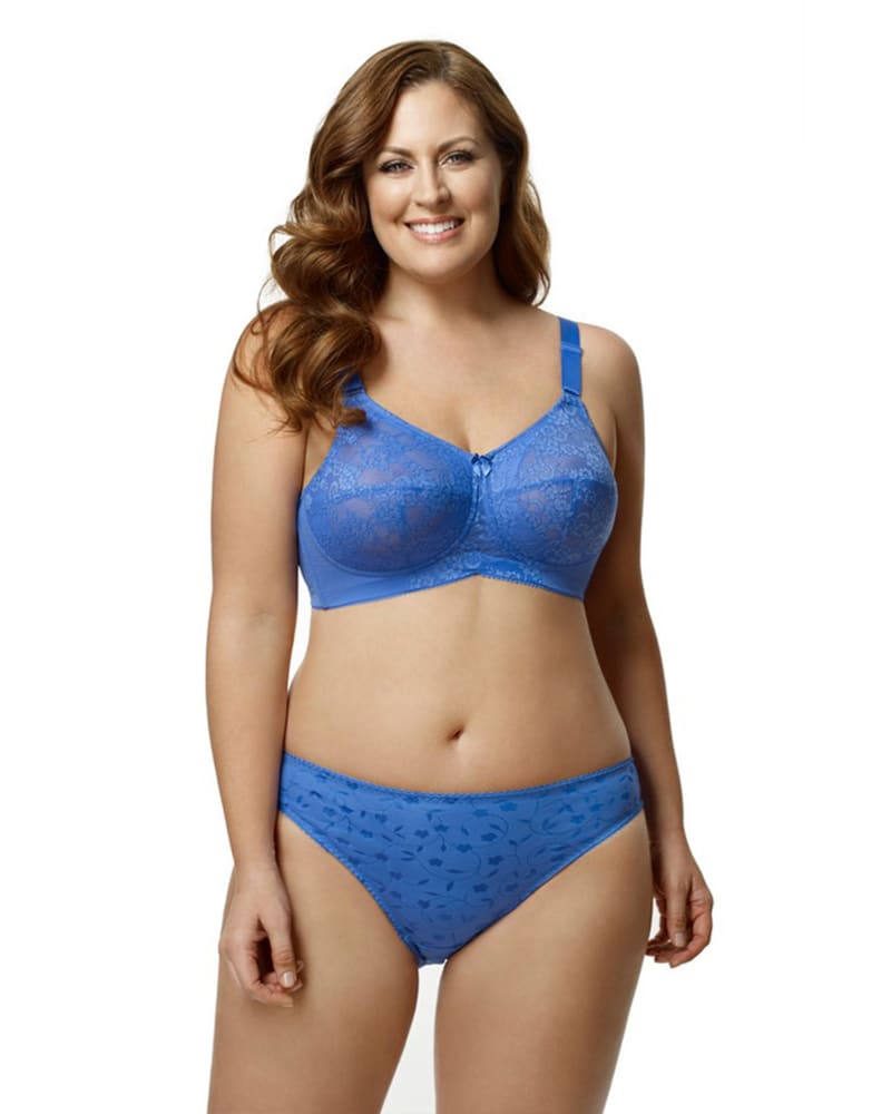 Front of a model wearing a size 48D Lace Softcup Bra in Cobalt Blue by Elila. | dia_product_style_image_id:322248